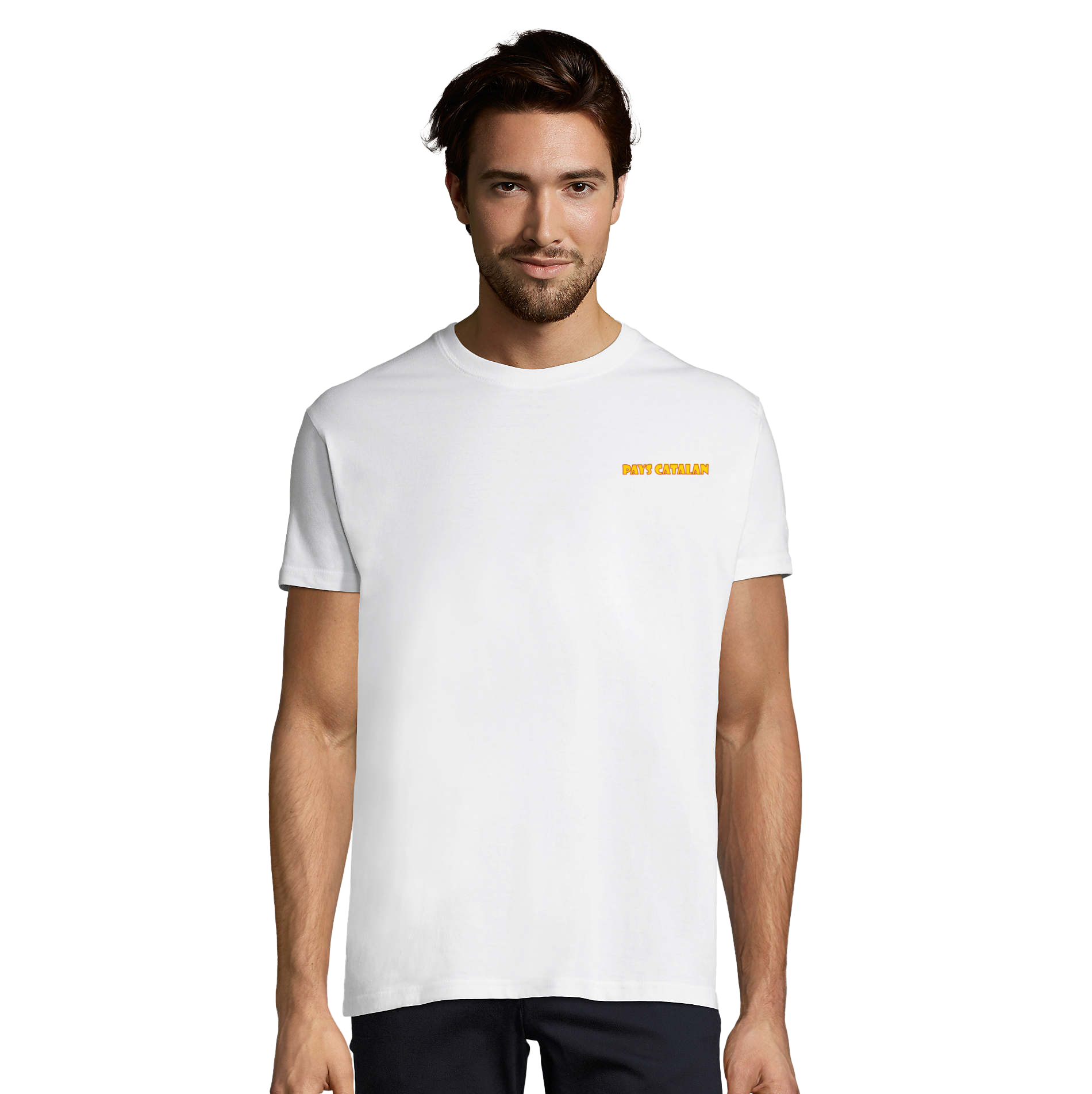 t-shirt imprimé avec un dessin d'Âne Catalan dans le dos, devant une simple écriture "Pays Catalan"