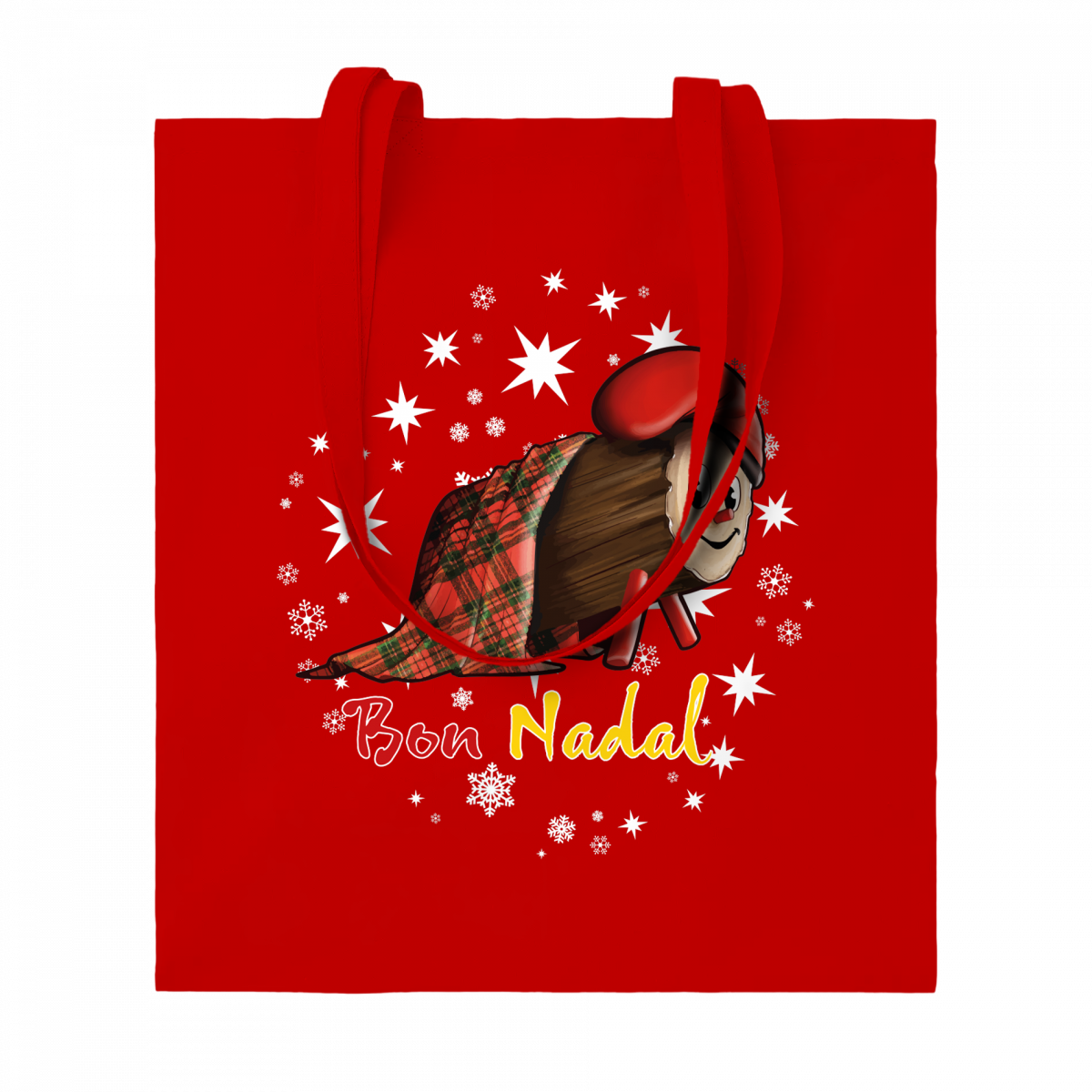 Tote bag rouge avec motif Caga Tió catalan – sac de Noël écologique