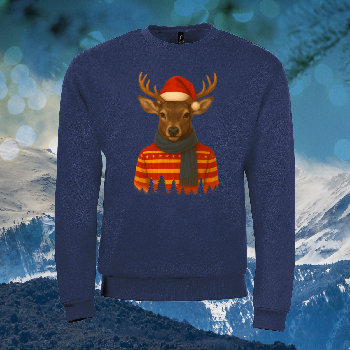 Sweat bleu marine motif Cerf pyrénéen – édition spéciale Noël
