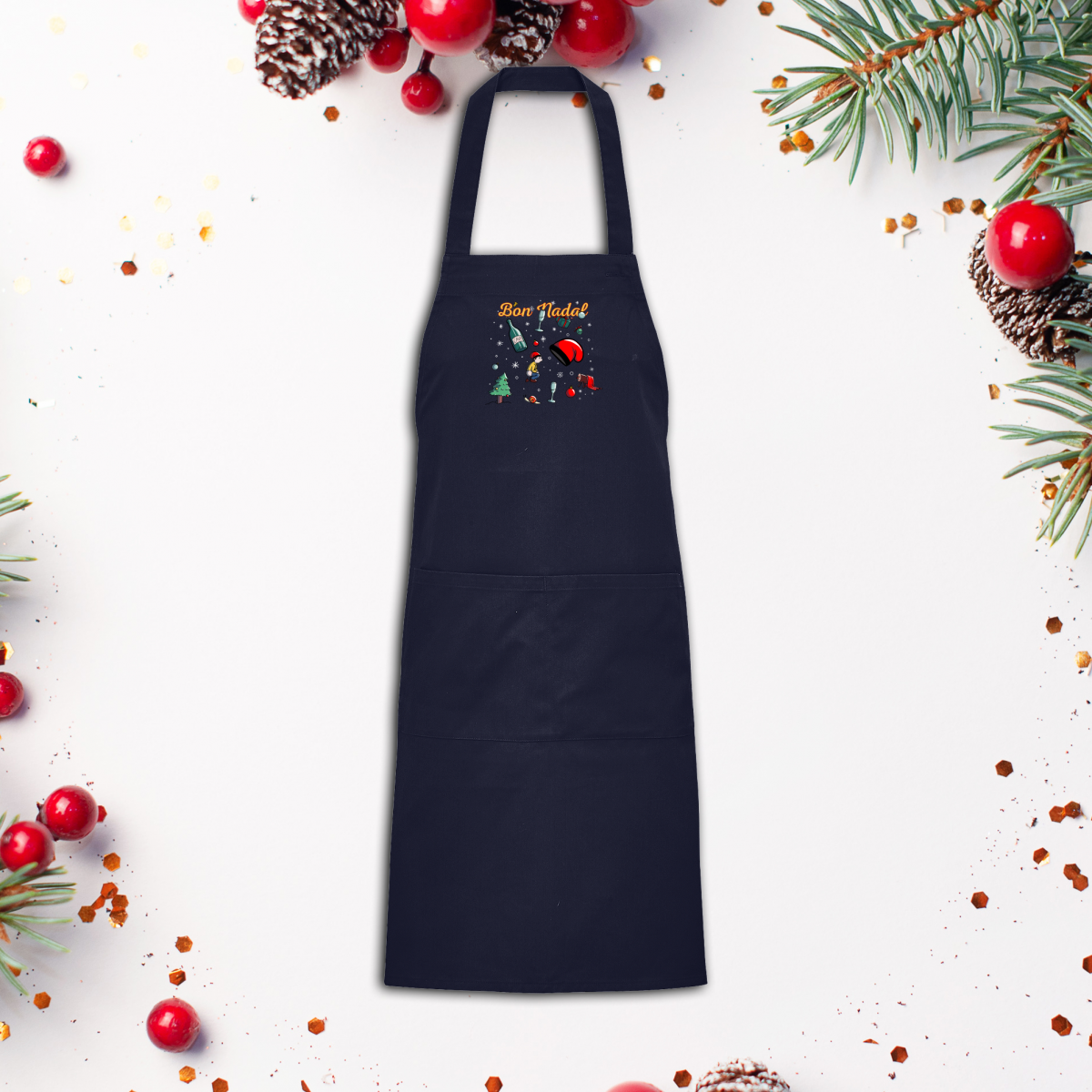 Tablier marine épais “Bon Nadal” – modèle Gamma avec grande poche