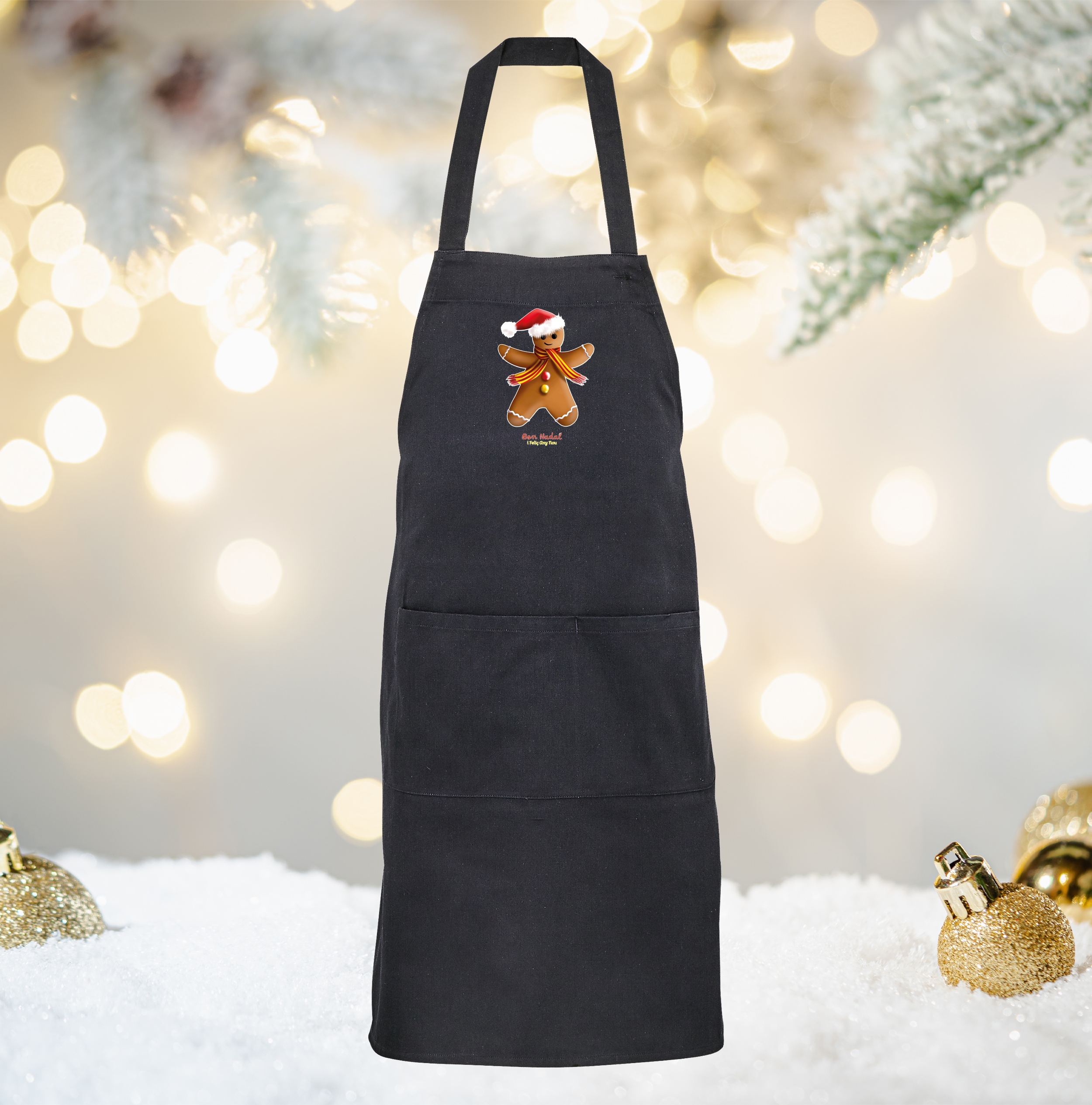 Tablier noir épais avec motif Pain d’Épices – modèle Gamma réglable