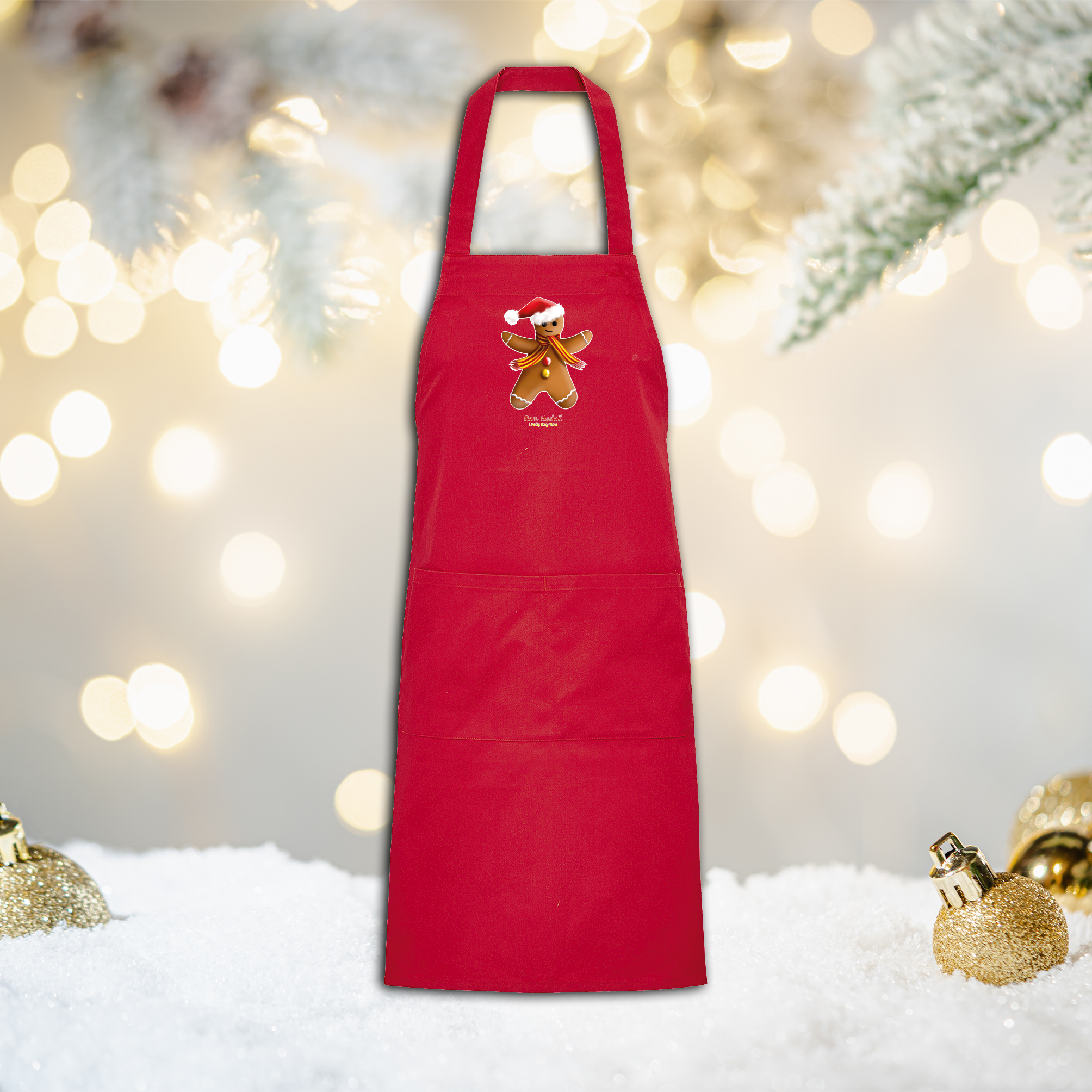 Tablier de cuisine épais rouge avec motif Pain d’Épices – modèle Gamma