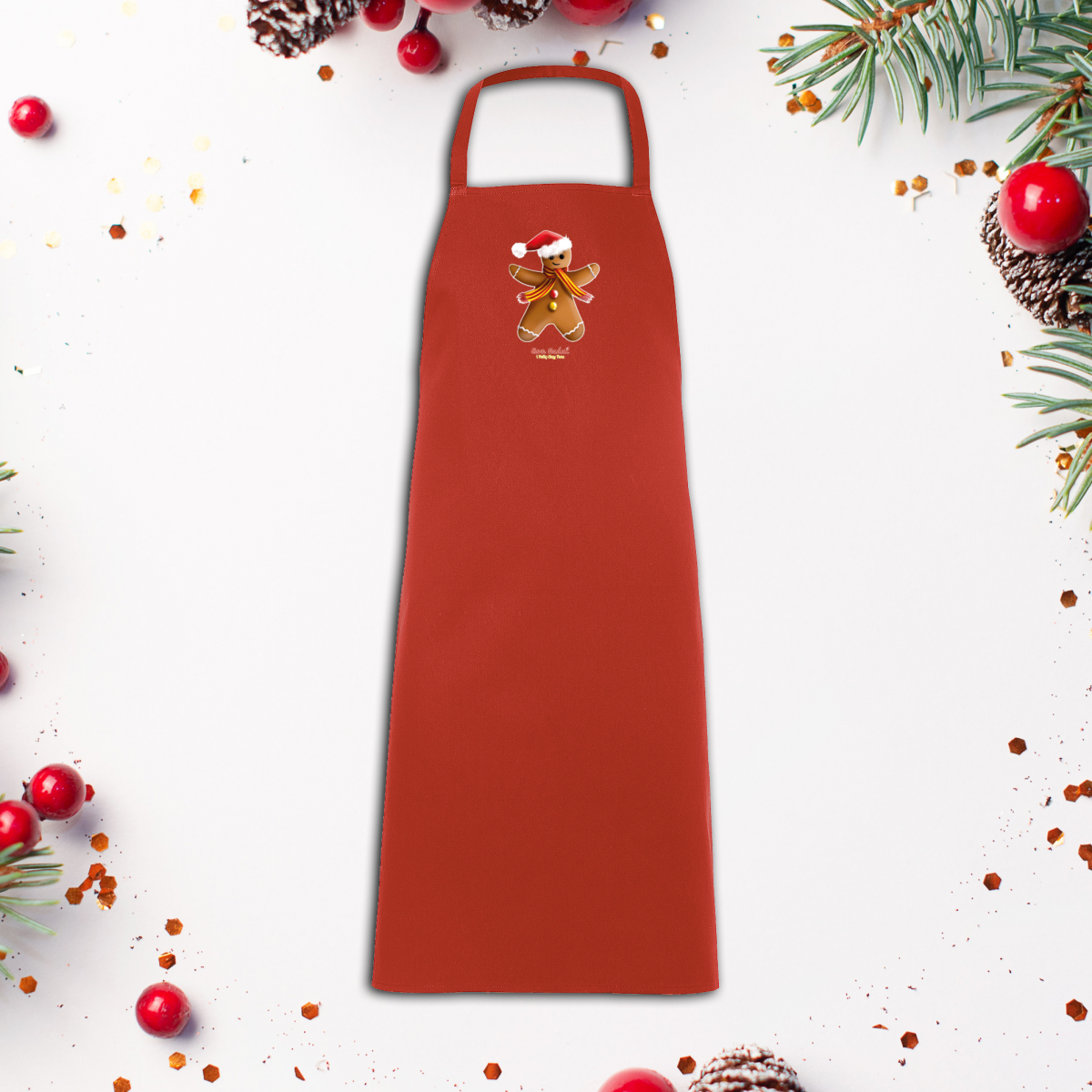 Tablier rouge motif Pain d’Épices catalan – collection de Noël